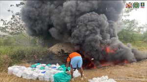 Fiscal Martha Mancera, Martha Mancera, Fiscal Mancera En la foto aparece una gran hoguera y una persona incinerando los paquetes de cocaína.
