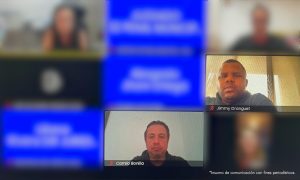 En la fotografía se aprecia el pantallazo de una audiencia virtual en la que aparecen los rostros de Jimmy Dranguet Rodríguez, ex secretario de Seguridad y Justicia de Cali; al igual que al inspector de Policía de la Comuna 17 (e) Camilo José Bonilla Guevara.