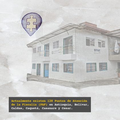 Actualmente existen 128 Puntos de Atención de la Fiscalía (PAF) en Antioquia, Bolívar, Caldas, Caquetá, Casanare y Cesar.