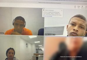Martha Mancera, Fiscal Mancera, Fiscal Martha Mancera En la fotografía hay tres imágenes, dos de ellas son de hombres jóvenes morenos y la otra de una mujer quienes están conectados virtualmente por separado a las audiencias concentradas donde se les procesó.