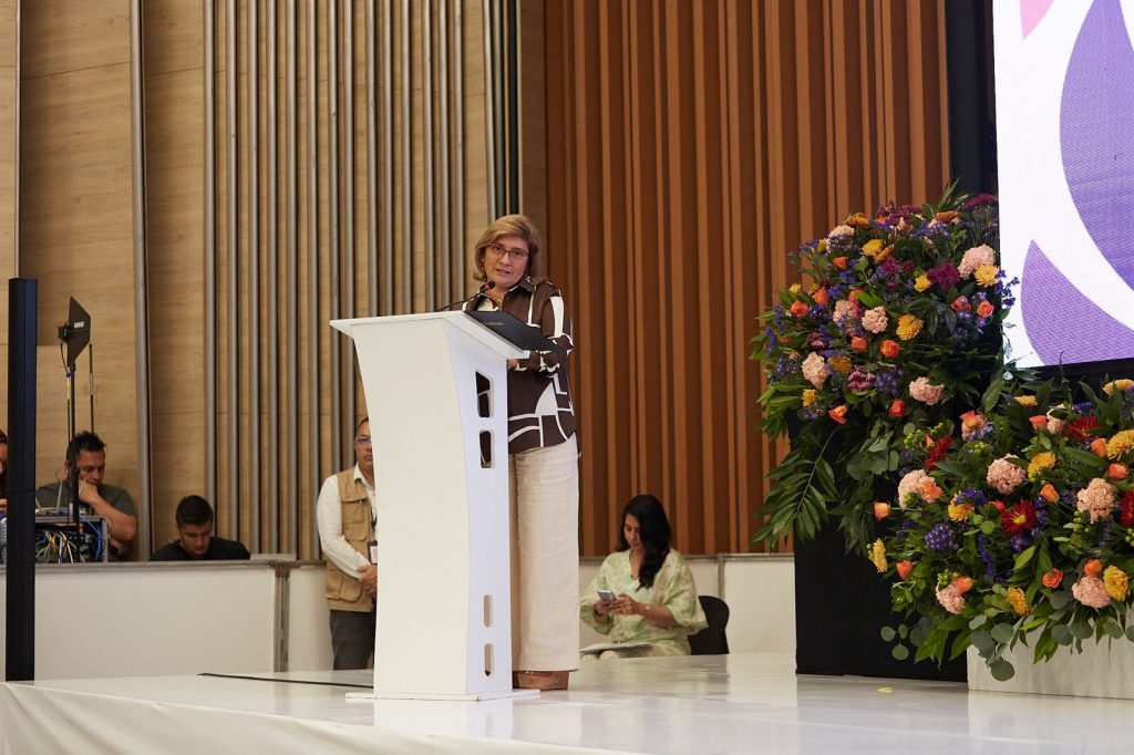 La fiscal encargada Martha Mancera en medio de su intervención en el evento.