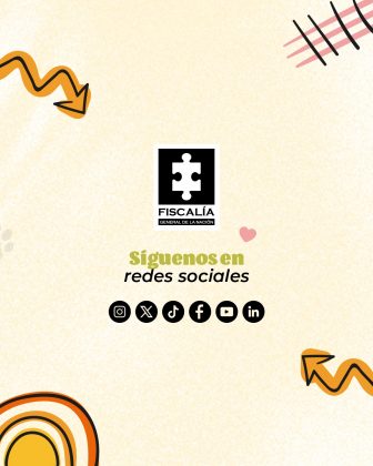Esta es una pieza final de cierre institucional y tiene como objetivo invitar a las personas a seguir a la Fiscalía General de la Nación (Colombia) en redes sociales. A continuación te resumo el contenido: Síguenos en redes sociales Con el logo oficial de la Fiscalía General de la Nación en el centro. Plataformas mencionadas: Instagram X (anteriormente Twitter) TikTok Facebook YouTube LinkedIn
