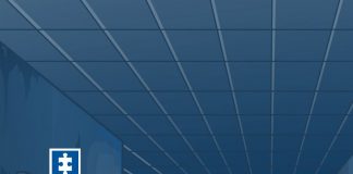 ¿Qué son elementos materiales probatorios? Descripción gráfica: La imagen muestra una ilustración de una escena del crimen al interior de un edificio con paredes y techo de color azul. En primer plano, aparece una mujer con bata blanca, guantes amarillos y mascarilla, identificada con las siglas CTI, quien sostiene una bolsa de embalaje y un pequeño tubo de muestra. En el suelo hay dos señales numeradas (1 y 2) que marcan evidencias: una botella con vasos desechables y un sobre con hojas. En la parte inferior izquierda se observa el logo de la Fiscalía General de la Nación. Texto literal que contiene la imagen: ¿Qué son elementos materiales probatorios?