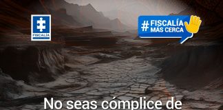 Cómo denunciar un delito ambiental En la imagen de portada de la sección de redes sociales Fiscalía más cerca se ve una fotografía de un terreno árido con un titular que dice: No seas cómplice de los delitos ambientales. ¡Denuncia!
