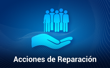 Imagen de fondo azul oscuro en donde se puede ver el icono de "personas sobre una mano" en un tono azul más claro, debajo de el en texto se puede leer "Acciones de Repación"