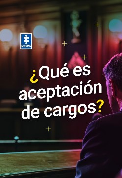 En la foto hay una persona de espaldas con un fondo desenfocado de color rojizo acompañado de un letreo que dice en signo de pregunta ¿qué es aceptación de cargos?