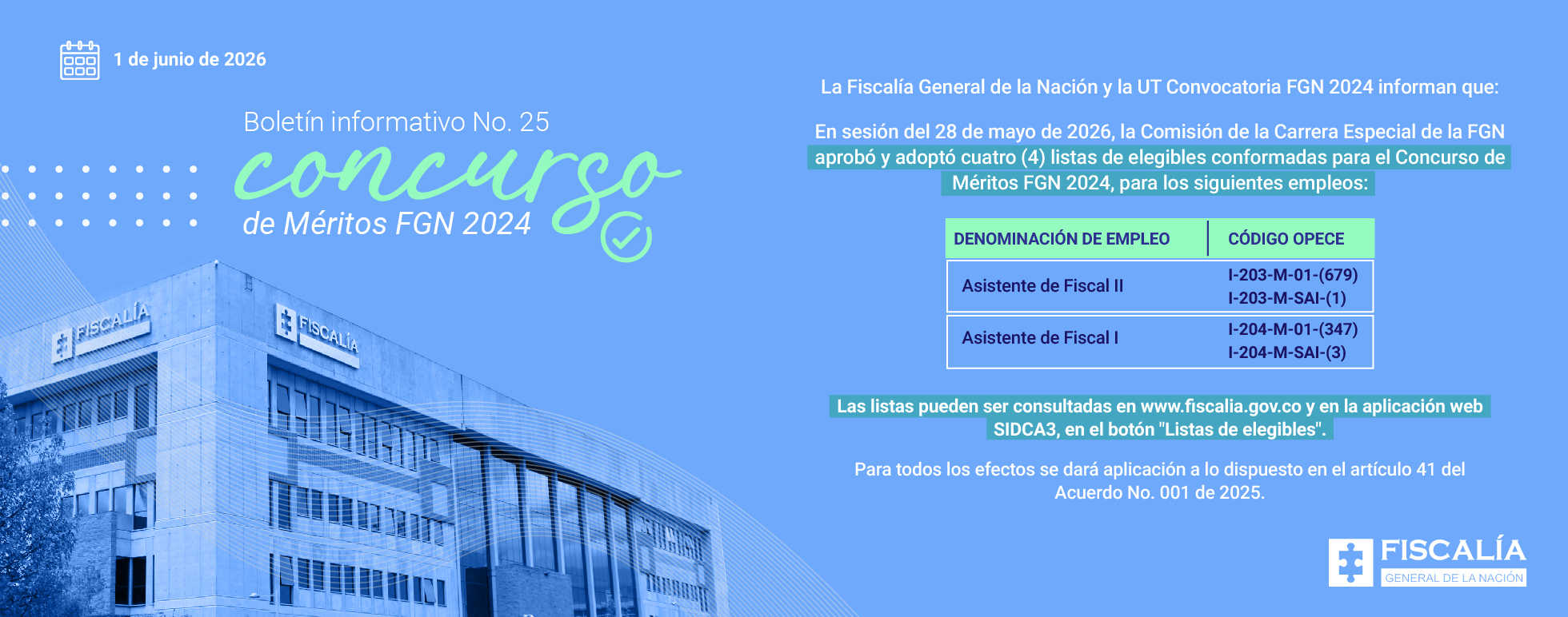 Boletín informativo No. 25 Concurso de Méritos FGN 2024