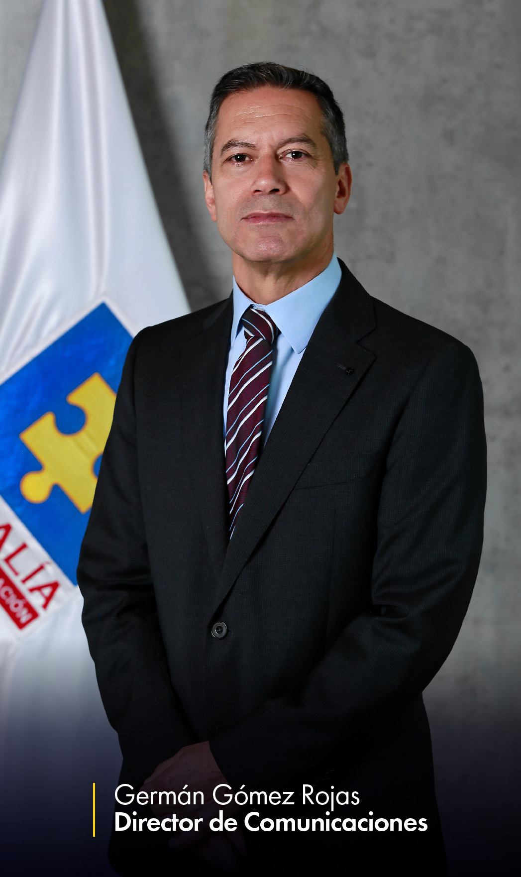 En la imagen aparece Germán Gómez Rojas, director de Comunicaciones, en una imagen de medio cuerpo. Al fondo puede verse una bandera de la Fiscalía.