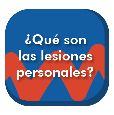 Es una pieza gráfica de color azul rey. en la parte inferior hay una figura que atraviesa toda la pieza en forma de espiral y es de color naranja. Hay un texto grande de color blanco y en pregunta que dice: ¿Qué son las lesiones personales?