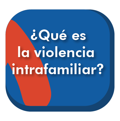 Es una pieza de color azul rey. En la parte derecha de la pieza desde una esquina sale una figura de color naranja y un texto grande centrado en esta pieza de color blanco y con signos de pregunta que dice: ¿Qué es violencia intrafamiliar?