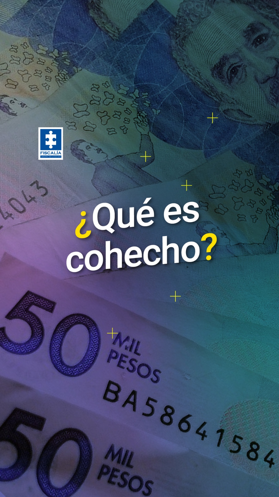 En la foto es una imagen de diseño de fondo hay billetes de 50 mil y la palabra en signo de pregunta que dice ¿qué es cohecho?